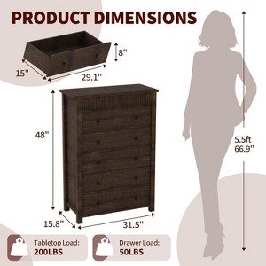 Nasitip 5 Drawer Dresser for Bedroom, Wooden Chest of Drawers, Fluted Storage Organizer for Home,Walnut - 1 of 4