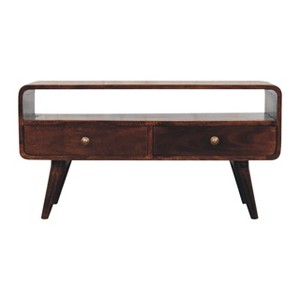 HomeRoots 35" Walnut Solid Wood Enclosed and Open Storage TV Stand - 1 of 4