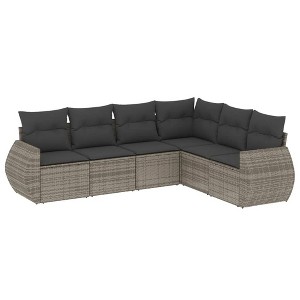 vidaXL 6 Piece Patio Sofa Set with Cushions Gray Poly Rattan - Without Table - 1 of 4