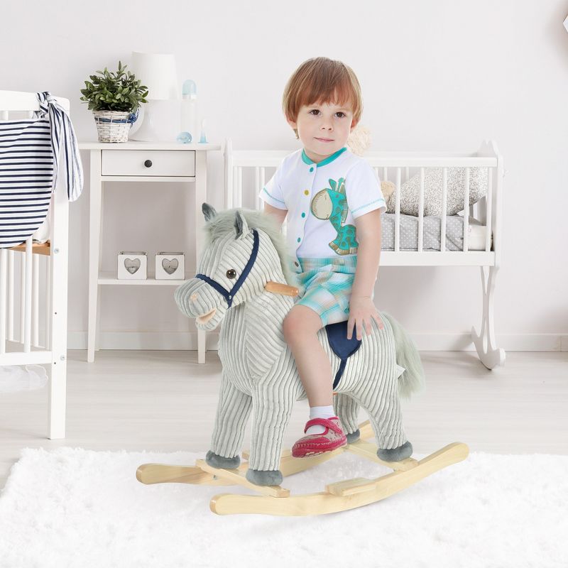 Qaba Kids Rocking Horse, Plush Ride on Horse, Toddler Rocker for 36-72 Months Boys and Girls with Realistic Sounds, Gray, 4 of 8