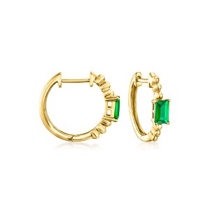 RS Pure by Ross-Simons 0.40 ct. t.w. Lab-Grown Emerald Hoop Earrings in 18kt Gold Vermeil - 1 of 4