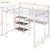 Full Size Loft Bed with Desk and Whiteboard, Metal Loft Bed with 3 Shelves and Ladder, White - 4 of 4