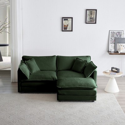 GlasFlength Two-Seater Sofa with 1 Footrest, 2 Seater L-Shaped Sectional with Ottoman, Loveseat for Living Space, Green, 76.7*35*33