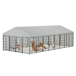 Extra Large Outdoor Dog Kennel with Roof Cover, 18.9x9.6x6.2ft Heavy Duty Metal Dog Run Enclosure, Pet Playpen Fence for Backyard - Nertpow - 1 of 4