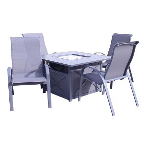 Courtyard Casual Santa Fe 5 pc Square Fire Pit Set with Sling Chairs  Includes One Square Fire Pit and Four Sling Chairs - 1 of 4