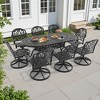 9-Piece Oval Cast Aluminum Outdoor Patio Dining Set with Swivel Chairs & Brown Cushions & Umbrella Hole - 4 of 4