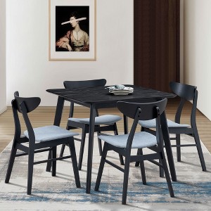 Oversart (1 Table with 4 Chairs)Wooden Dining Table Set, Modern Simple Design Square Kitchen Table and Fabric Dining Chairs BLACK - 1 of 4