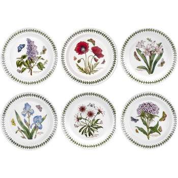 Portmeirion Botanic Garden Salad Plates, Set of 6, Made in England - Assorted Floral Motifs,8.5 Inch