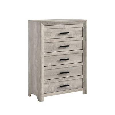 Ash White 5-Drawer Chest with Black Pulls