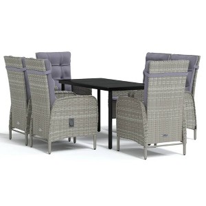 vidaXL Patio Dining Set with Cushions Gray and Black Garden Chair 3/5/7 Piece - 55.1" Table Length Gray and Black 6 Items - 1 of 4