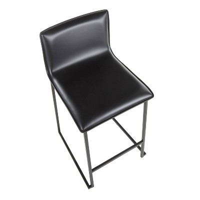 Mara 26" Black Faux Leather and Metal Counter Stools Set