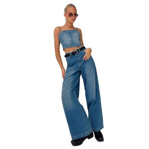 Coolmee Women's Wide Leg Jeans High Waisted Stretchy Straight Leg Jeans Trendy Denim Pant - 1 of 4