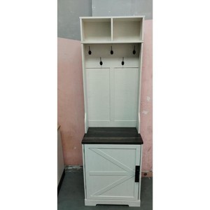 4-in-1 Hall Tree, Entryway Bench with Coat Rack,White+Brown - 1 of 2