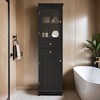 63" Tall Bathroom Storage Cabinet with Glass Doors, Free-Standing, Two Drawers, and Adjustable Shelves, MDF Board - Leovsnove - 2 of 4