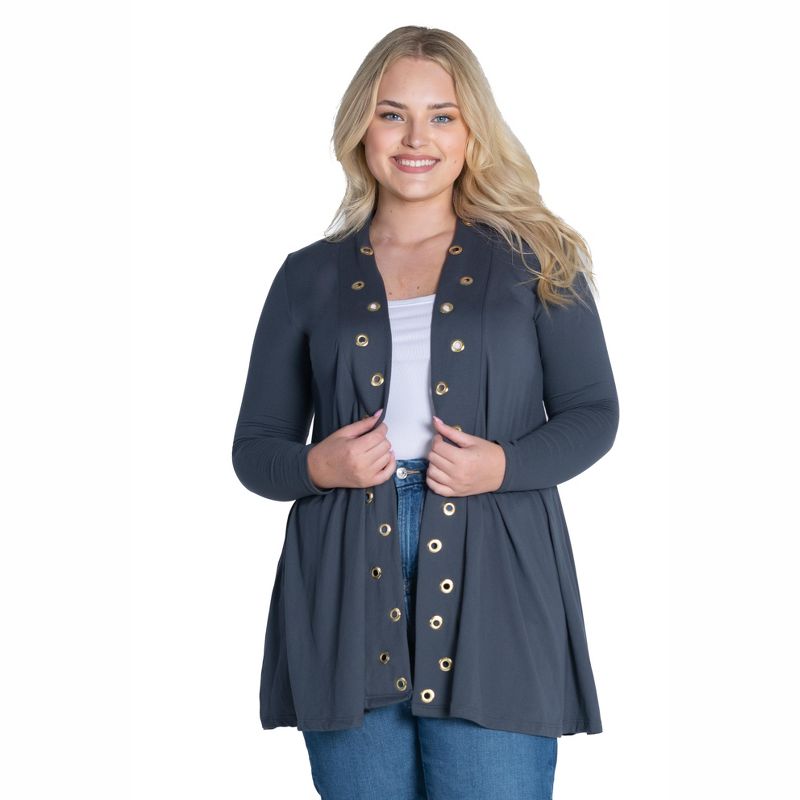 Womens Plus Size Long Sleeve Mid Thigh Open Front Cardigan, 4 of 5
