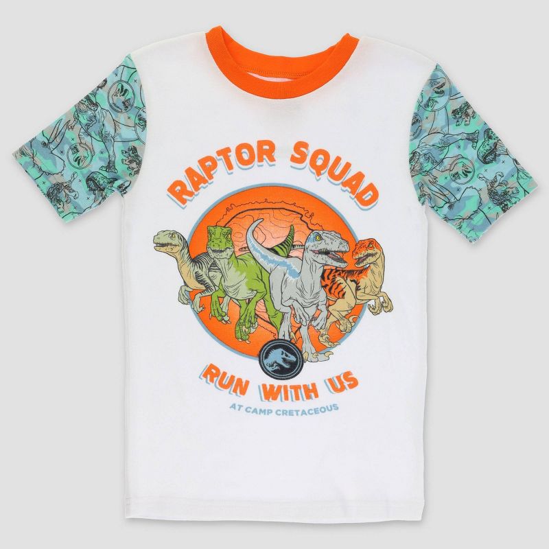 Boys&#39; Jurassic World 2pc Snug Fit Pajama Set - White/Orange/Aqua Blue, 2 of 5