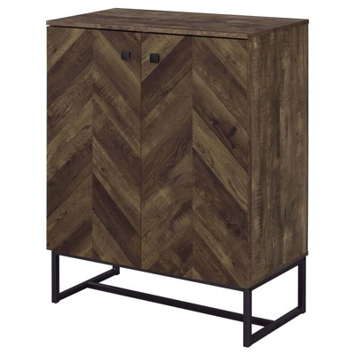 Rustic Oak and Gunmetal Herringbone Accent Cabinet with Adjustable Shelving