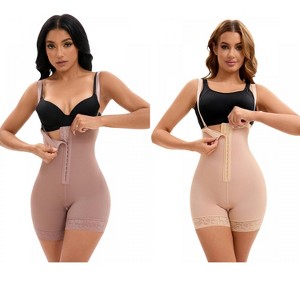 INSPIRE CHIC 2 Pcs Women's Cami Convertible Straps Tummy Control Front Hook Thigh Slimmers Body Shaper - 1 of 4