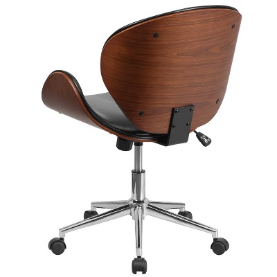 Walnut Wood & Black LeatherSoft Executive Swivel Office Chair
