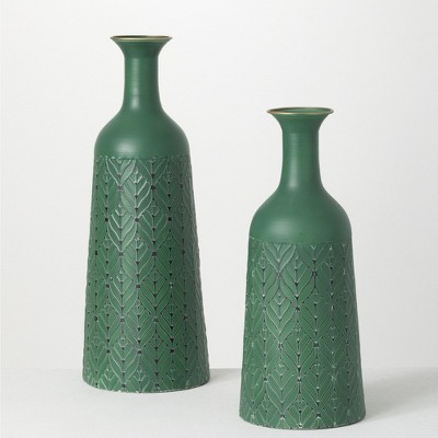 Sullivans Metal Vase Set of 2, 22.75"H & 19"H Green