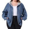 Agnes Orinda Women's Plus Size Jeans Hooded Color Block Button Down Long Sleeve Denim Shacket Jacket with Pockets - 2 of 4