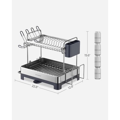 SONGMICS 2-Tier Stainless Steel Dish Drying Rack with Utensil Cup