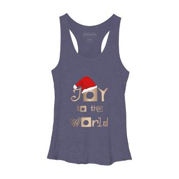 Women's Design By Humans Christmas Design - Joy to the World in Gold Design and Red By SimplyDesign Racerback Tank Top