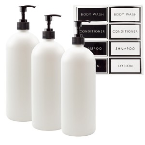 Cornucopia Brands White Shower Pump Bottles, 3pc Set; Plastic Pump Dispensers for Shampoo, Conditioner, and Body Wash - 1 of 4