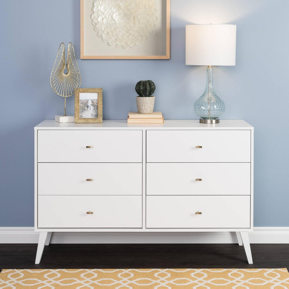 Photos - Dresser / Chests of Drawers Mid-Century Modern 6 Drawer Dresser White - Prepac