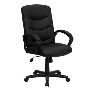 Mid-Back LeatherSoft Executive Swivel Office Chair with Three Line Horizontal Stitch Back and Arms Black - Flash Furniture