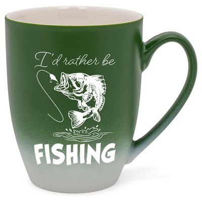 Elanze Designs I'd Rather Be Fishing Two Toned Ombre Matte Green and White 12 ounce Ceramic Stoneware Coffee Cup Mug