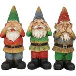 Sunnydaze Three Wise Garden Gnomes Hear, Speak, See No Evil Indoor/Outdoor Lawn Statue Set - 12" H - 3-Piece Set