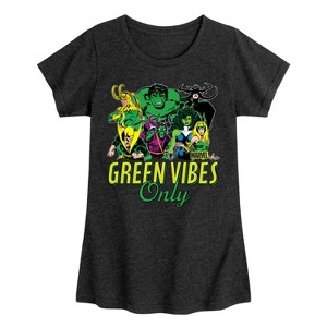 Girls' - Marvel - St. Patrick's Day Green Vibes Only Fitted Short Sleeve Graphic T-Shirt - 1 of 4