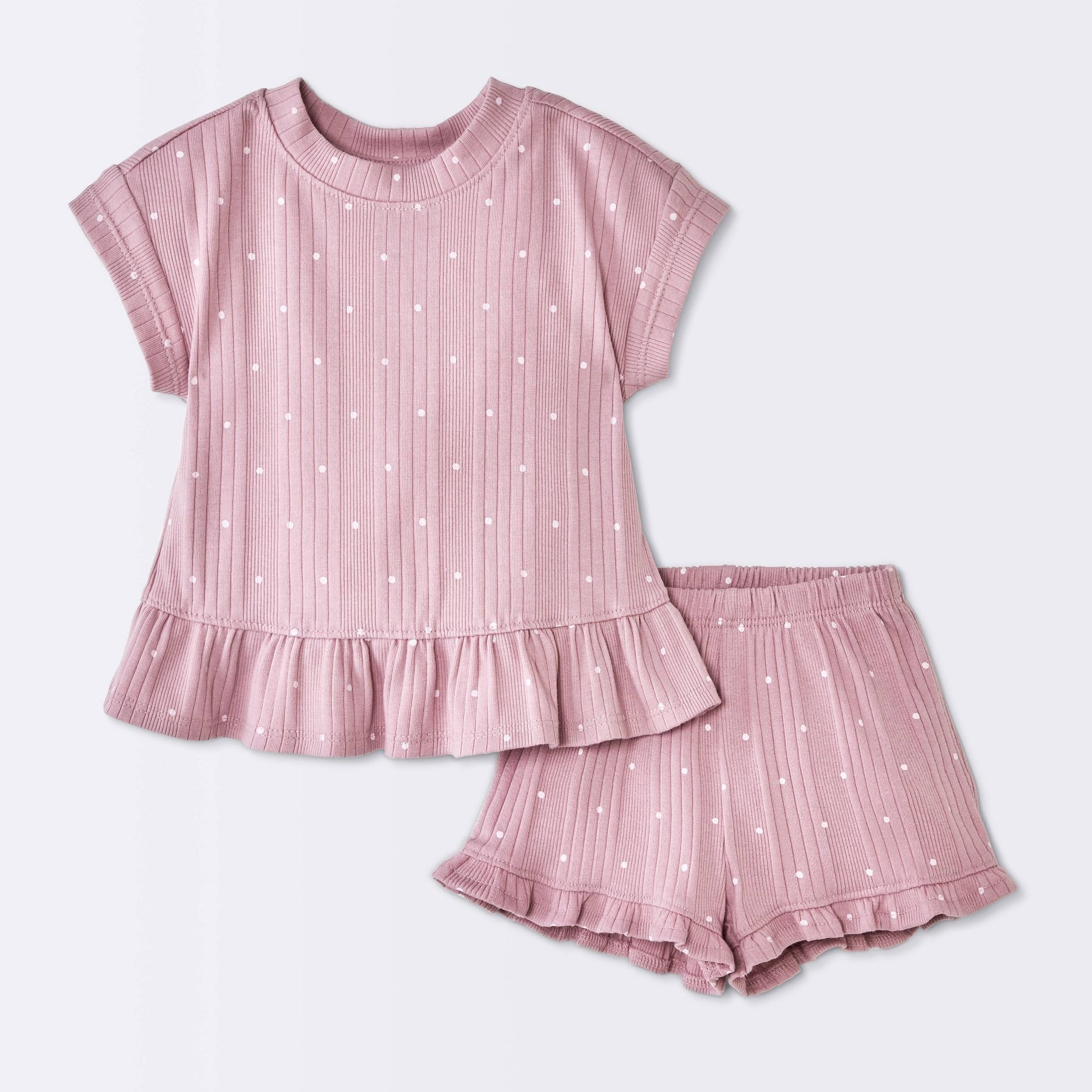 Baby Girls' 2pc Polka Dot Peplum T-Shirt and Ruffle Shorts Set - Cloud Island™ Lilac Purple 18M