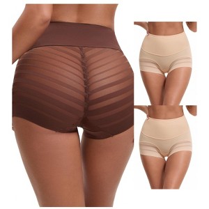 INSPIRE CHIC 3 Packs Women's High Waisted Invisible Tummy Control Stripe Mesh Shapewear Panties - 1 of 4