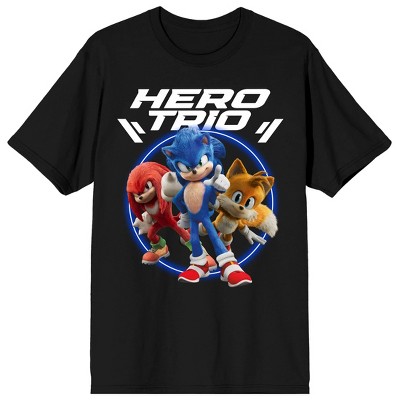Sonic 3 Movie Hero Trio Men's Black Crew Neck Short Sleeve T-shirt
