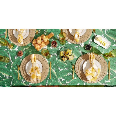 Green Banana Leaf Round Polyester Dining Tablecloth