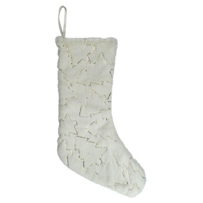 Northlight 18" White and Gold Christmas Stocking with Sequined Trees