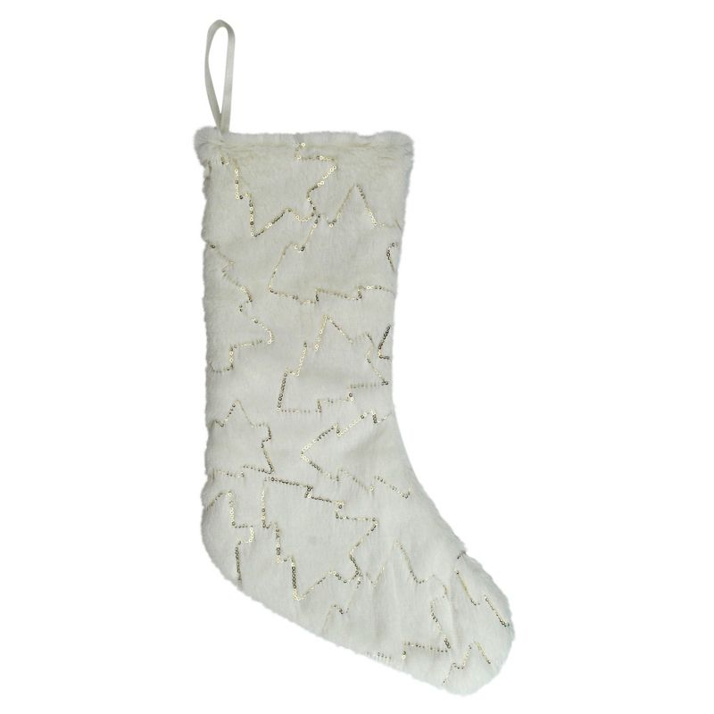 Northlight 18" White and Gold Christmas Stocking with Sequined Trees, 1 of 5