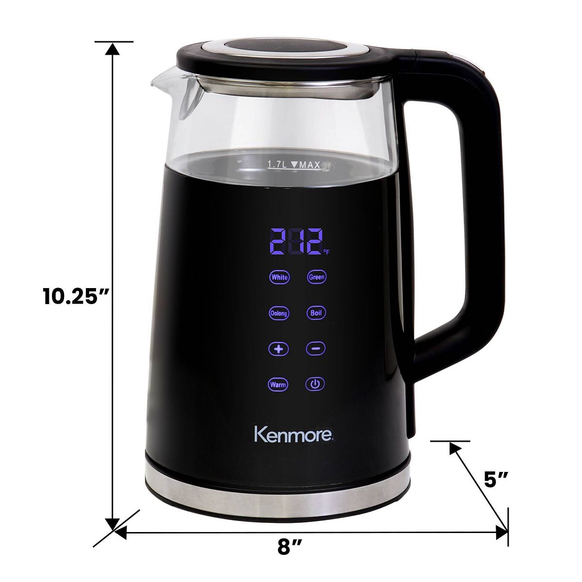 Kenmore Glass Electric Kettle 1.7L Digital Temperature Control Black: Cordless Water Kettle, Anti-Scale Filter - thumbnail 6