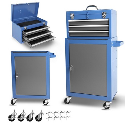 3-Drawer Rolling Tool Box with Wheels, Tool Box with Large Storage Compartments and Adjustable Shelves