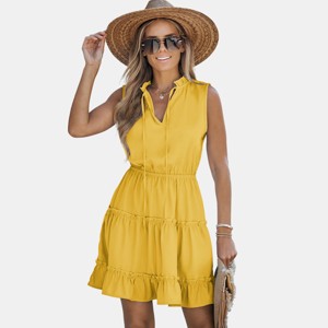 Women's Breezy Tiered Skirt Ruffled Neck Sleeveless Dress - Cupshe - 1 of 4