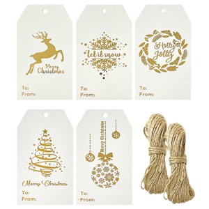 Wrapables Gold Foil Christmas Holiday Gift Tags/Kraft Paper Hang Tags for Gift-Wrapping, Labeling, Package Decoration (100pcs) - 1 of 4