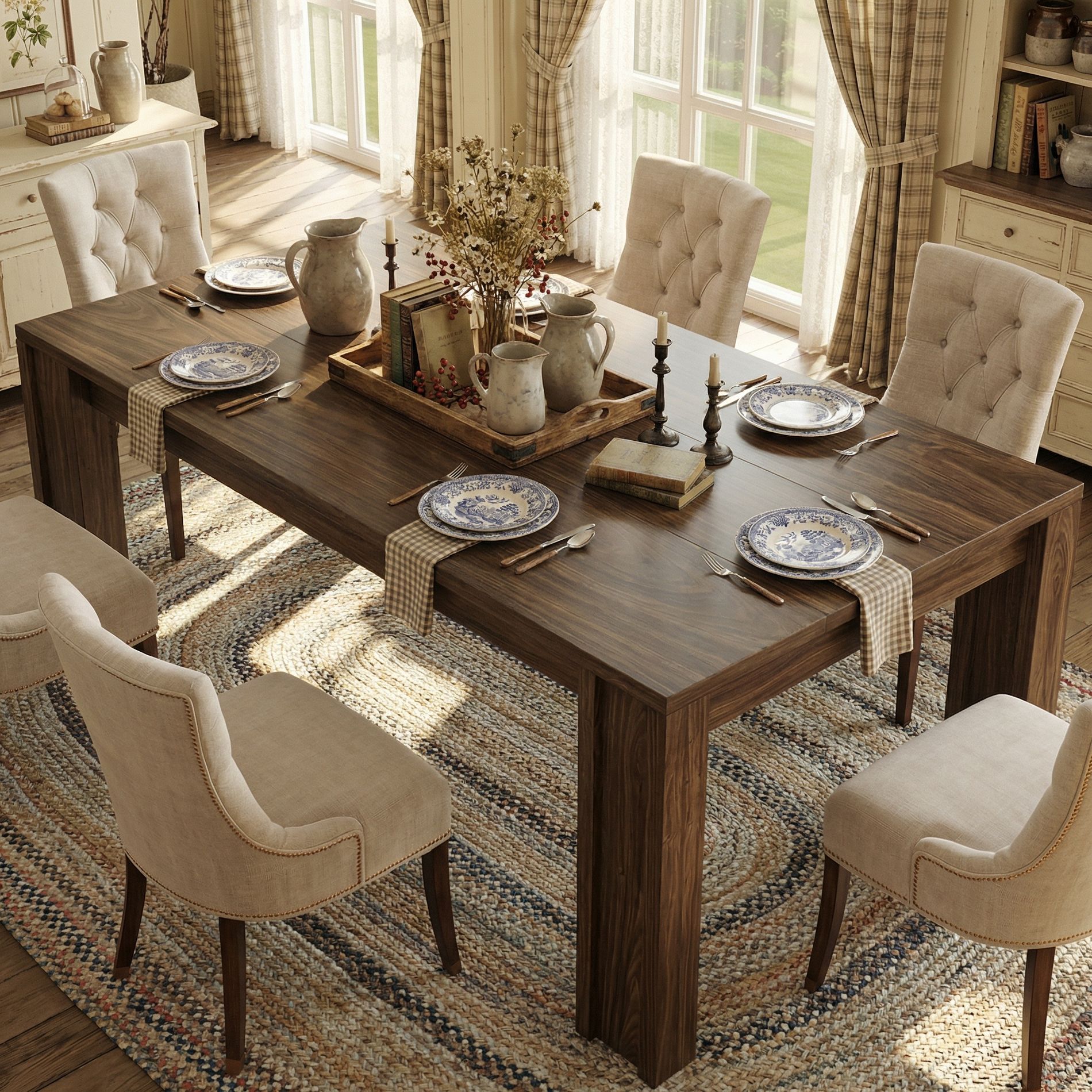 71" Long Dining Table for 6-8, Large Farmhouse Rectangular Kitchen Dining Room Table, Wooden, Thick Frame & Sturdy Legs, for Dinner, Kitchen, Office