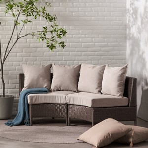 Christopher Knight Home Harper Outdoor Wicker Curved 76" W Loveseat Sectional with Cushions - 1 of 4