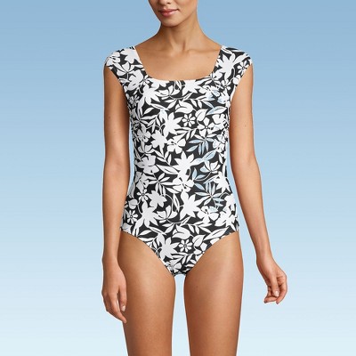 Lands' End Women's Tummy Control Cap Sleeve High-neck X-Back One Piece Swimsuit