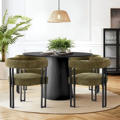 5-Piece Dining Set for 4 Person,46"Round Dining Table+Upholstered Chenille Chairs Curved Backrest Armrest Kitchen Chair for Dining Room