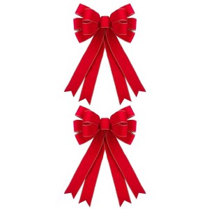 Aoibox 2 Pcs Red Velvet Christmas Bows 16x24 Inch Large Glitter Gold Edge Tree Topper Wreath Bow Outdoor Indoor Holiday Decor - 1 of 4