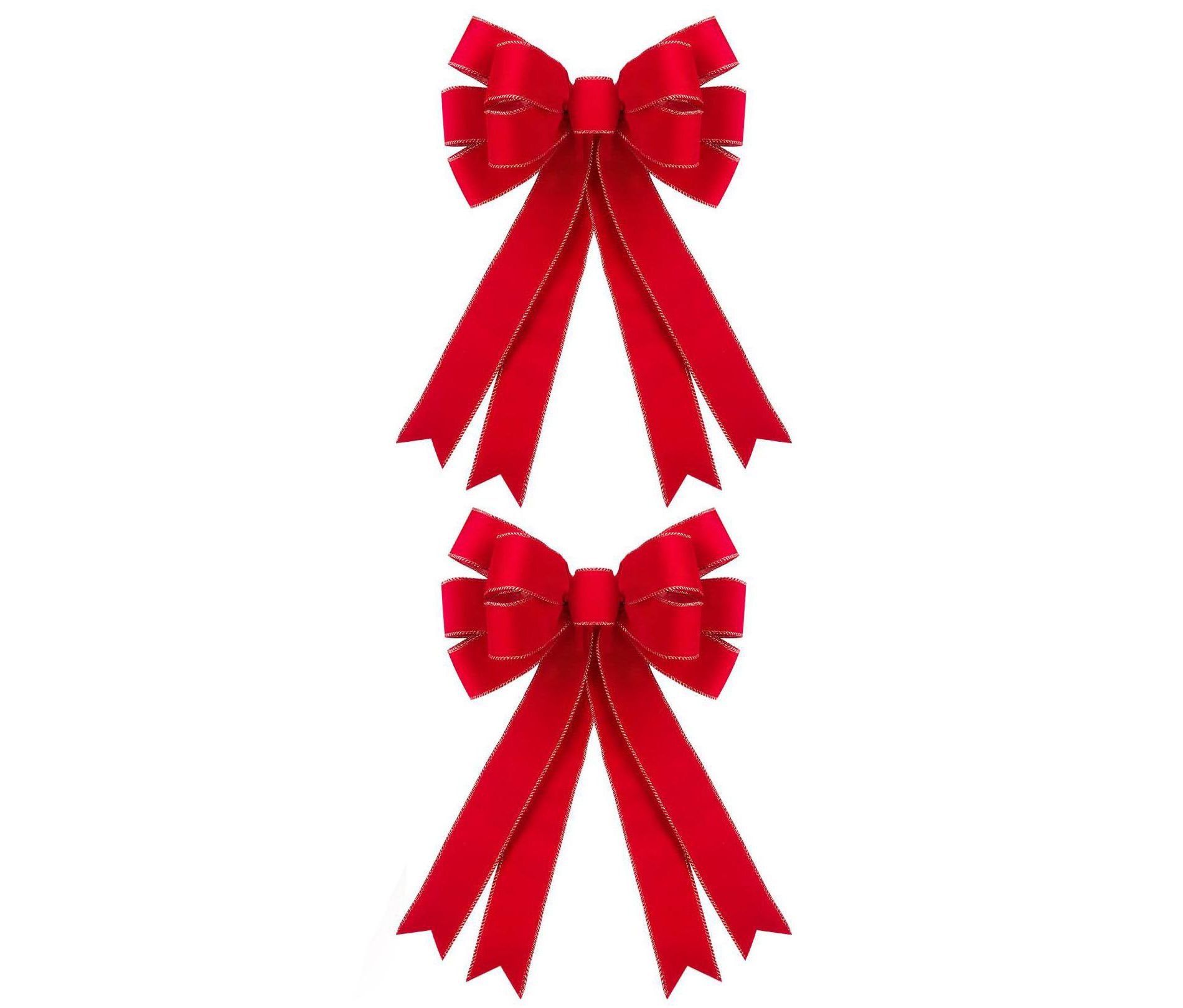 Aoibox 2 Pcs Red Velvet Christmas Bows 16x24 Inch Large Glitter Gold Edge Tree Topper Wreath Bow Outdoor Indoor Holiday Decor