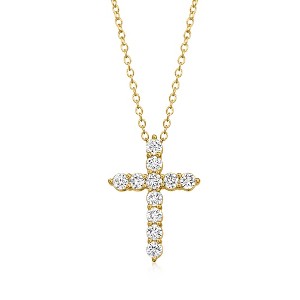 Ross-Simons 0.50 ct. t.w. Lab-Grown Diamond Cross Pendant Necklace in 18kt Gold Over Sterling - 1 of 3
